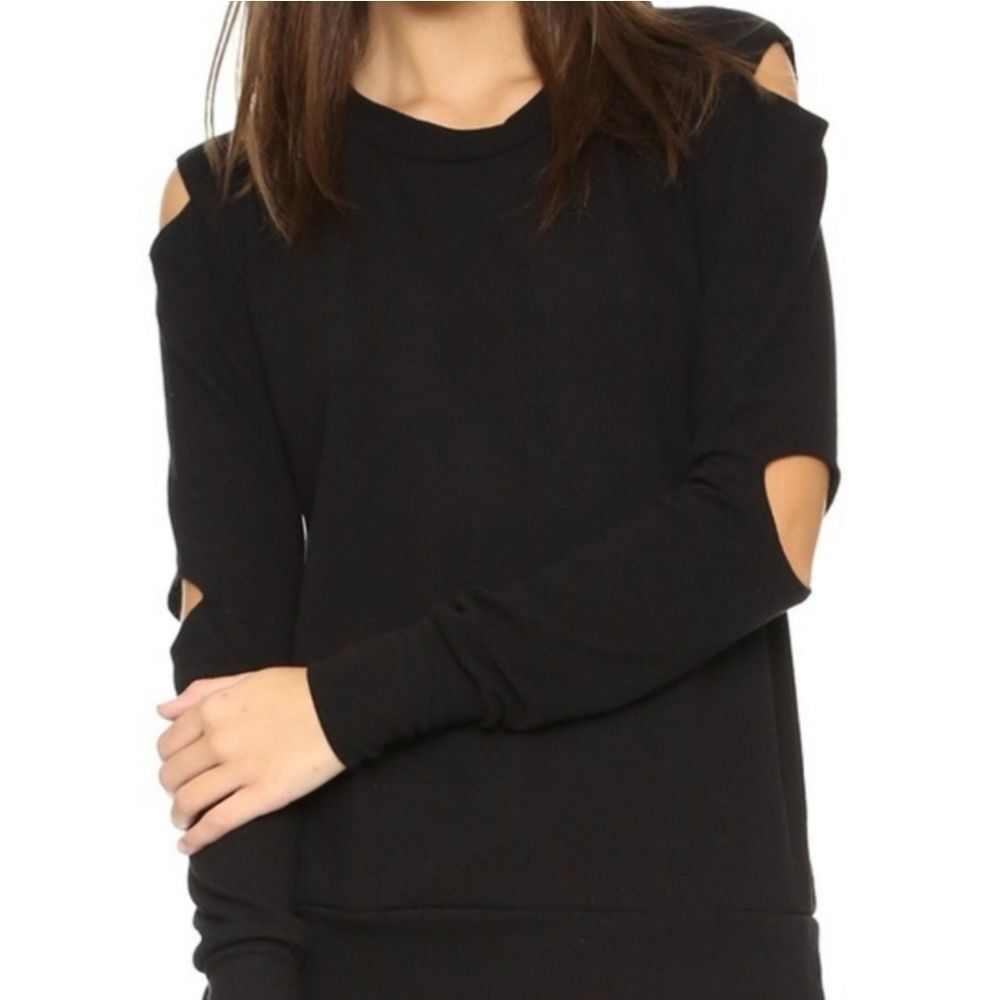 LNA Black Cutout Cold Shoulder Open Elbow Pullover Sweater Top Size L